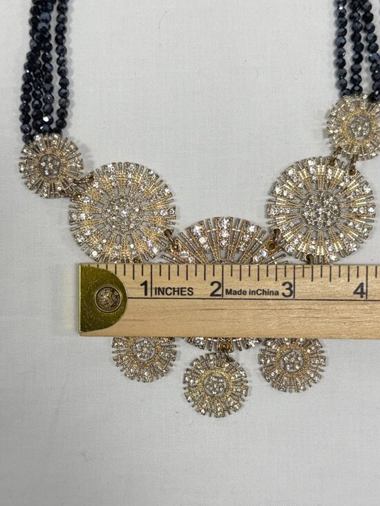 Amazon.com: Flyonce Black Rhinestone Crystal Bib Chunky  Anthropologie Black Crystal 5-Strand Rhinestone Starburst Bib Statement Necklace